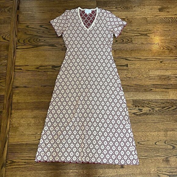 Sita Murt Women's Cream Geo Short Sleeve Knit Feelings Mila Midi Dress Size 38 - Picture 1 of 7